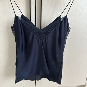 ba&sh Navy Lace Detail Cami Top